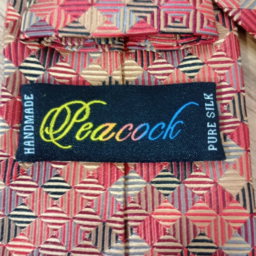 Peacock Tie‎ Necktie 100% Pure Silk Multicolor Colorful Geometric Abstract